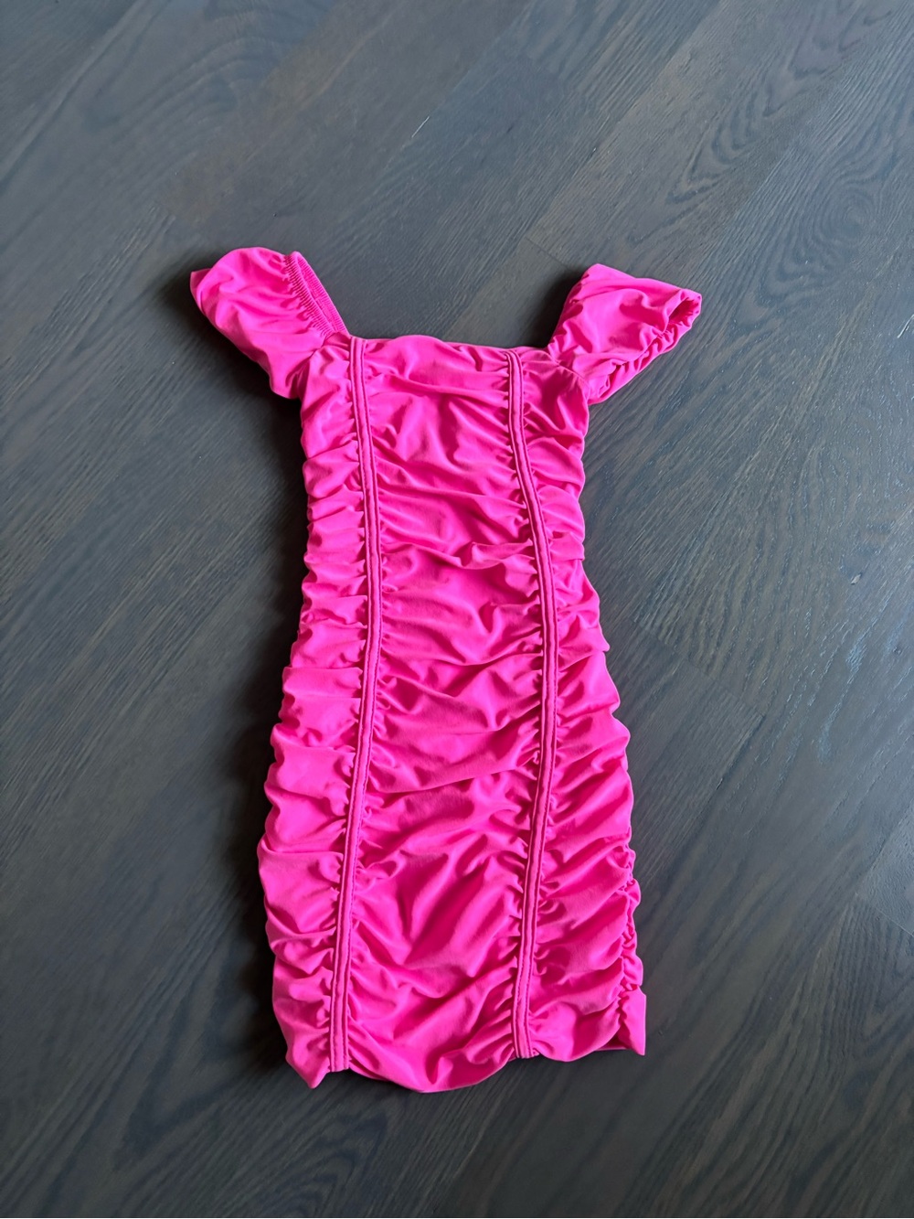Girls' Cheryl Creations Hot Pink Ruched Puff-Sleeve Dress